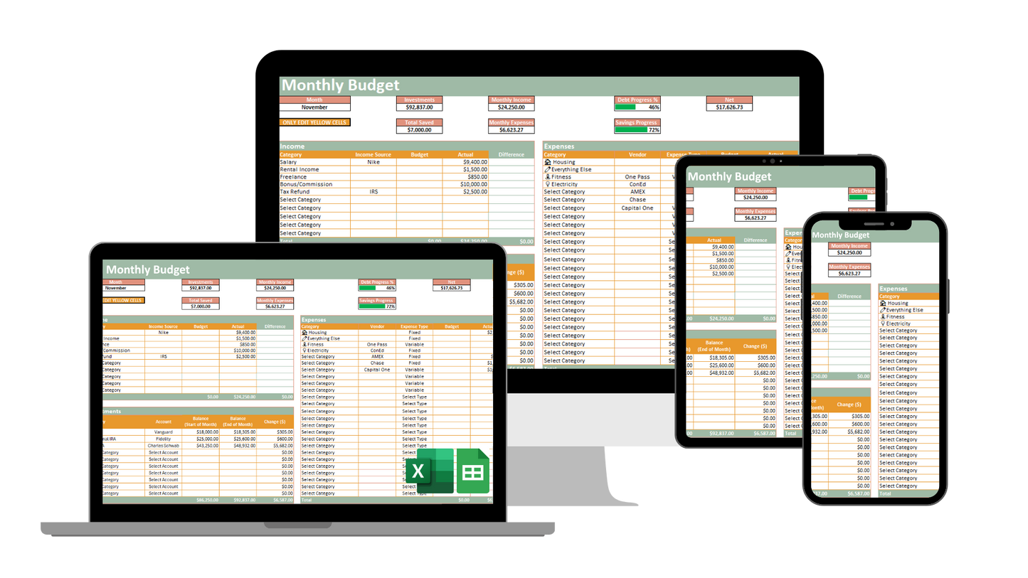 Monthly Budget Template (Excel & Google Sheets)