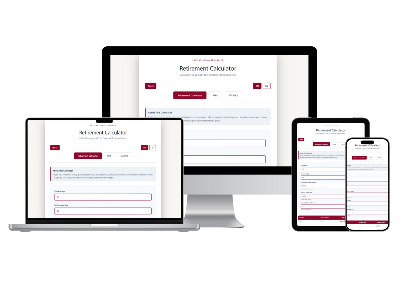*FREE* Retirement Calculator w/ FIRE & FAT FIRE EN | ES