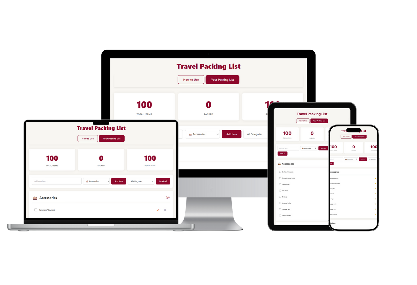 Customizable Travel Packing List